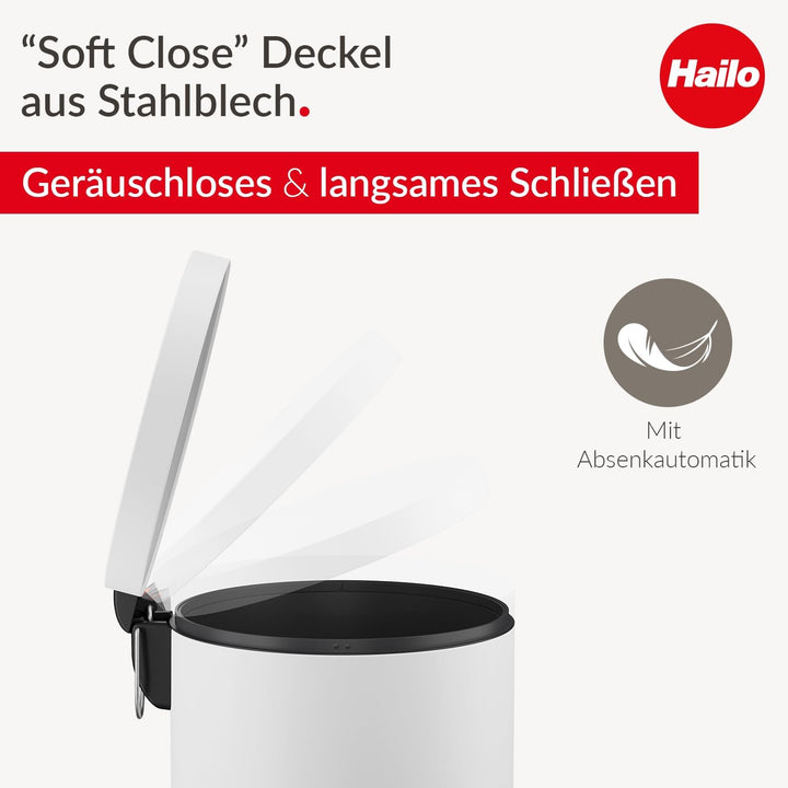 Hailo Selekta runder Tretmülleimer mit Soft Close Deckel - 30L Fassungsvermögen - herausnehmbarer In