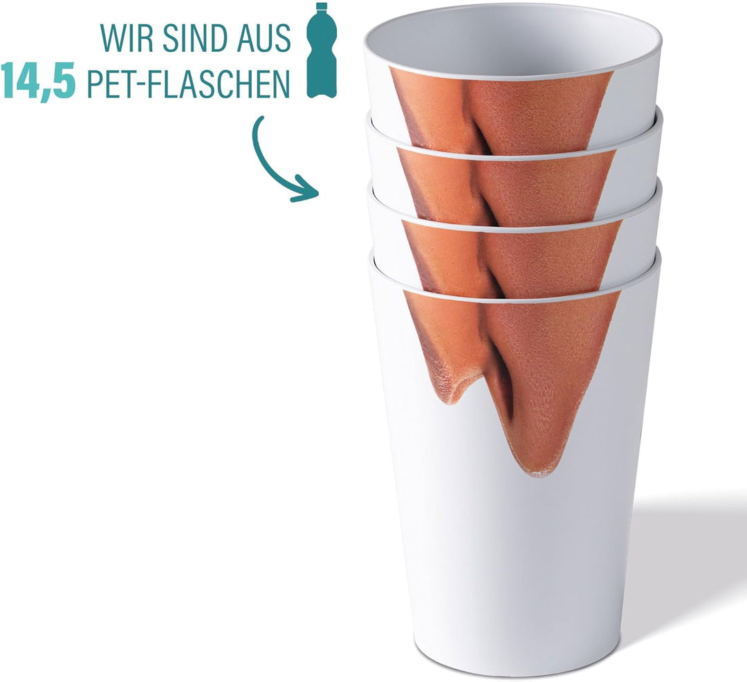 AWAVE Festival Becher Set 4-teilig aus rPET, 400 ml, mit Eichstrich, Stapelbar, Mehrweg Wiederverwen