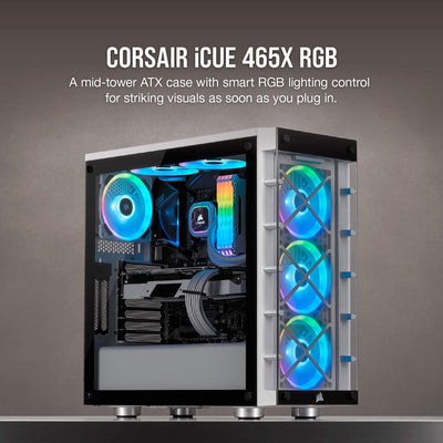 Corsair iCUE 465X RGB Mid-Tower ATX Smartes Gehäuse (Seiten und Frontscheibe aus gehärtetem Glas, 3