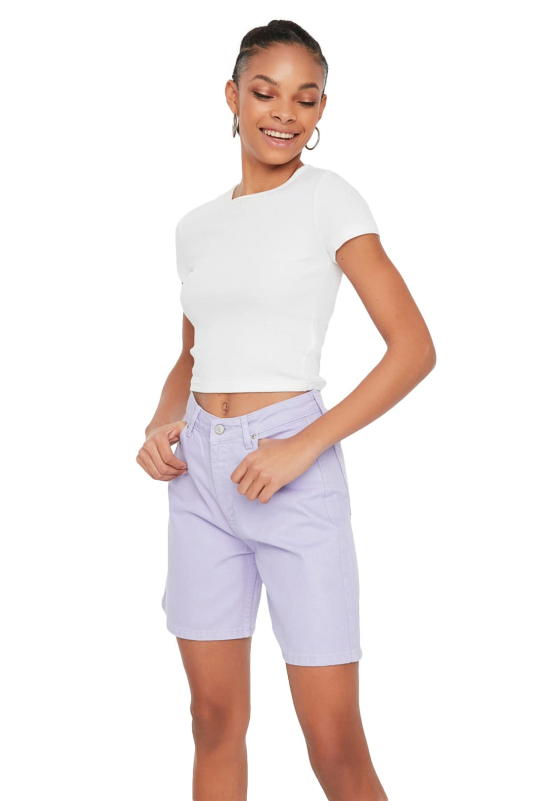 TRENDYOL Damen Lange Denim Casual Shorts 36 Lila, 36 Lila