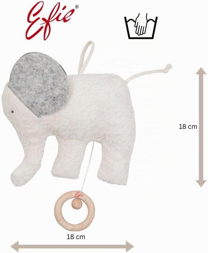 Efie Bio-Spieluhr Elefant – handgefertigt in Deutschland – 100% Baumwolle (KBA) – Füllung: Schurwoll