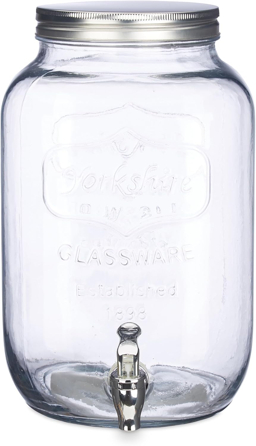 Relaxdays 2 x Getränkespender 8 l, Glas, Zapfhahn, Retro Saftspender Gastro, Vintage Limonadenspende
