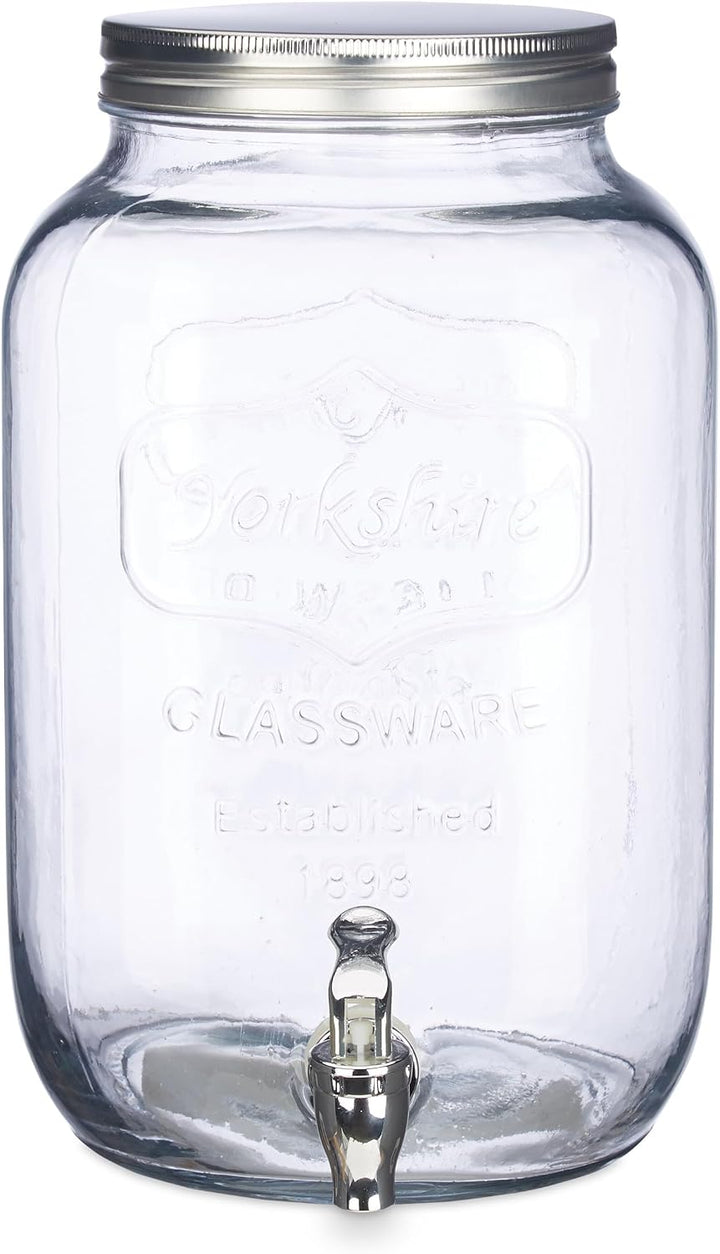 Relaxdays 2 x Getränkespender 8 l, Glas, Zapfhahn, Retro Saftspender Gastro, Vintage Limonadenspende