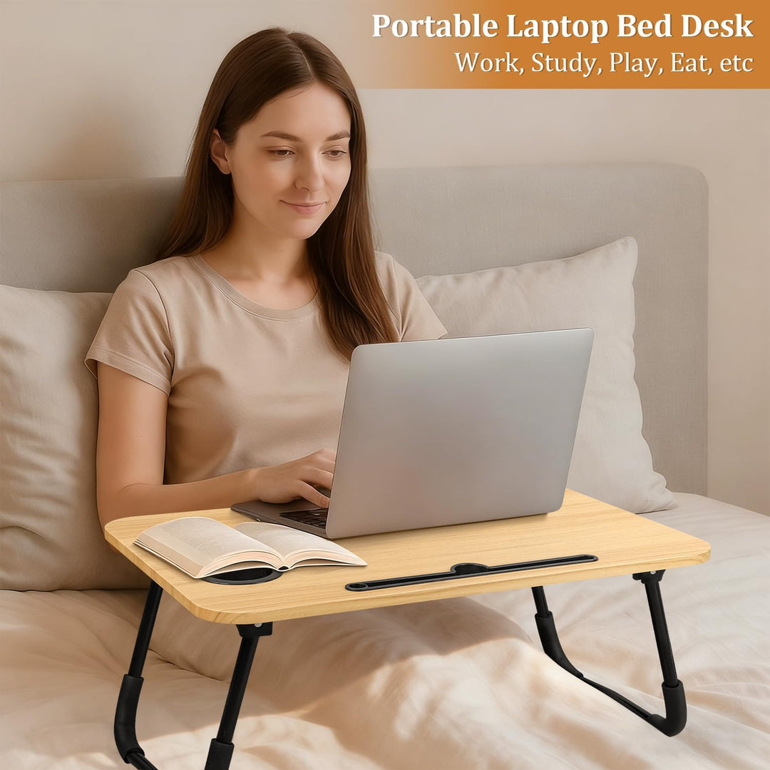 Lap Desk für Laptop Betttisch Tablett mit klappbaren Beinen Holz Kleiner Lap-Tisch mit Getränke- und
