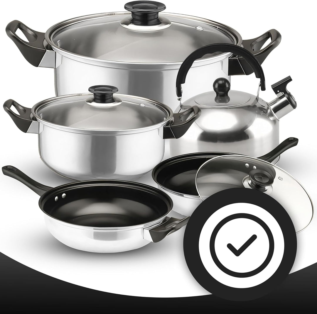 Retoo 11-teilig Topf und Pfannenset Induktion Kochtopf Set mit Glasdeckel, Wasserkocher, Topfset Ede