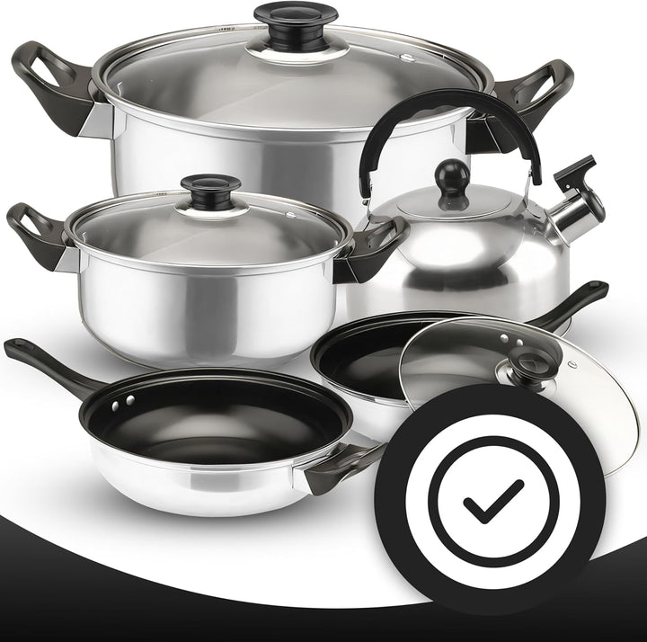 Retoo 11-teilig Topf und Pfannenset Induktion Kochtopf Set mit Glasdeckel, Wasserkocher, Topfset Ede