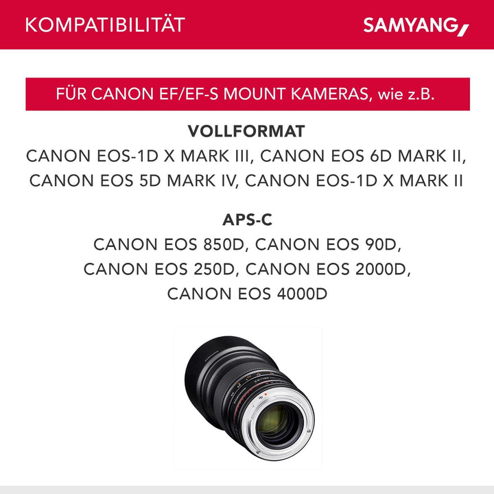 Samyang 135mm F2.0 für Canon EF - Vollformat und APS-C Teleobjektiv Festbrennweite für Canon Kamera