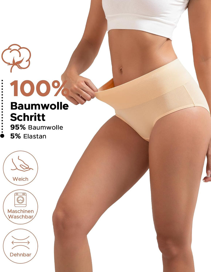 INNERSY Unterhosen Damen Hohe Taille Slip Baumwolle Unterwäsche Pantys Weiche Schlüpfer Frauen 4er P