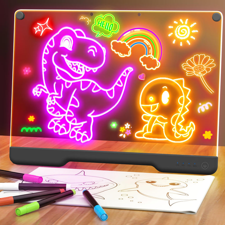 LED Zeichenbrett, 16 inch Wiederaufladbare Doodle Tafel, Neon Art Trockenlösch-Tafel mit 7 Farbmodi,