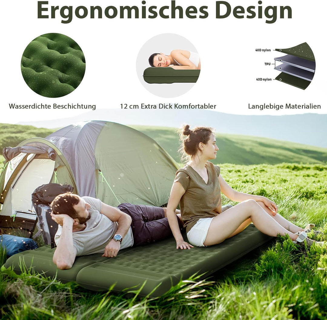 Isomatte Feldbett 12-15CM Extra Dicke verstärkte Stützstruktur mit Integrierter Fusspumpe und Kissen