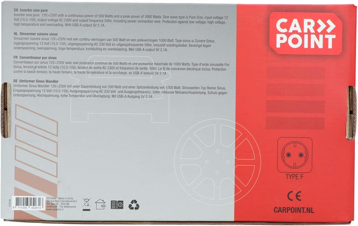 Carpoint Reiner Sinus Spannungswandler 12V>230V 500W, 500W