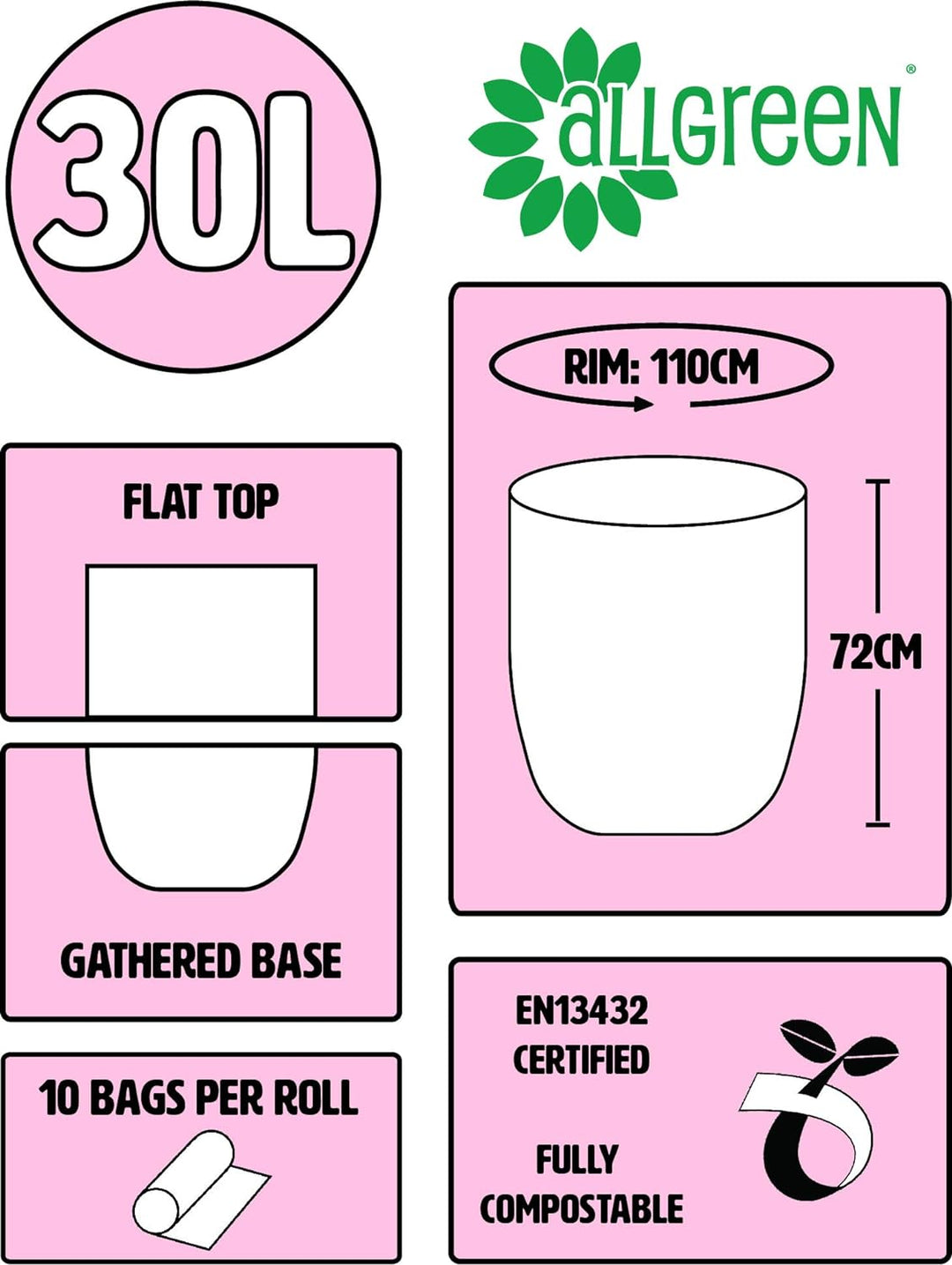 All-Green 30l-36 Kompostierbare Müllbeutel, 30 Stück, grün, 30 l, 3 Einzelbett, Einzelbett