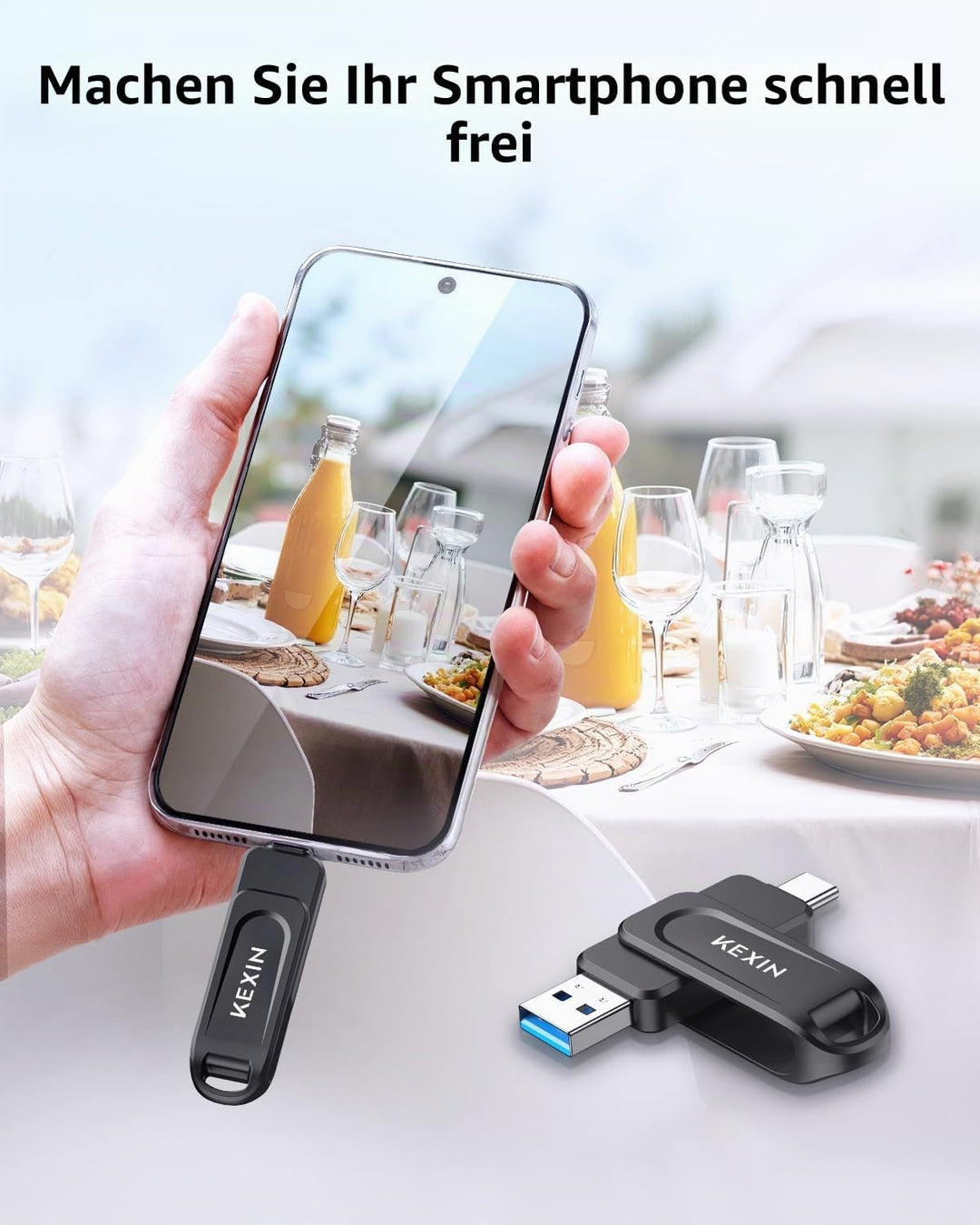 KEXIN USB C Stick 512GB USB 3.0 OTG, bis zu 130 MB/s, Dual-USB Type-C &amp; USB-A Anschlüsse, Speicherst