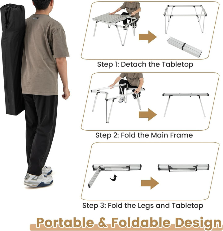 KOMFOTTEU Faltbarer & tragbarer Campingtisch mit Tragetasche, Gartentisch mit Aluminiumplatte, Pickn