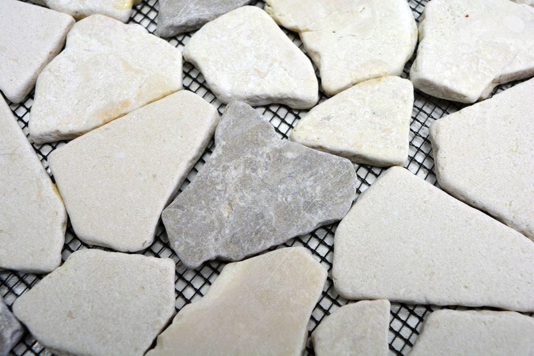 Mosaik Bruch/Ciot mix Grau/Botticino Marmor Naturstein Küche, Mosaikstein Format: 15-69x8 mm, Bogeng
