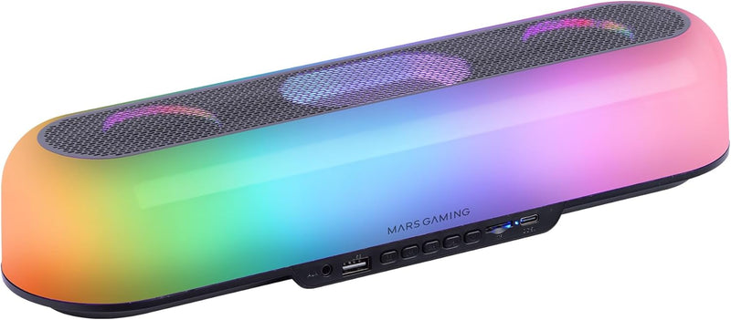 MARSGAMING MSB-ORB, Tragbarer Lautsprecher + Soundbar 20W, Orbilight RGB 360° Beleuchtung, Soundbar