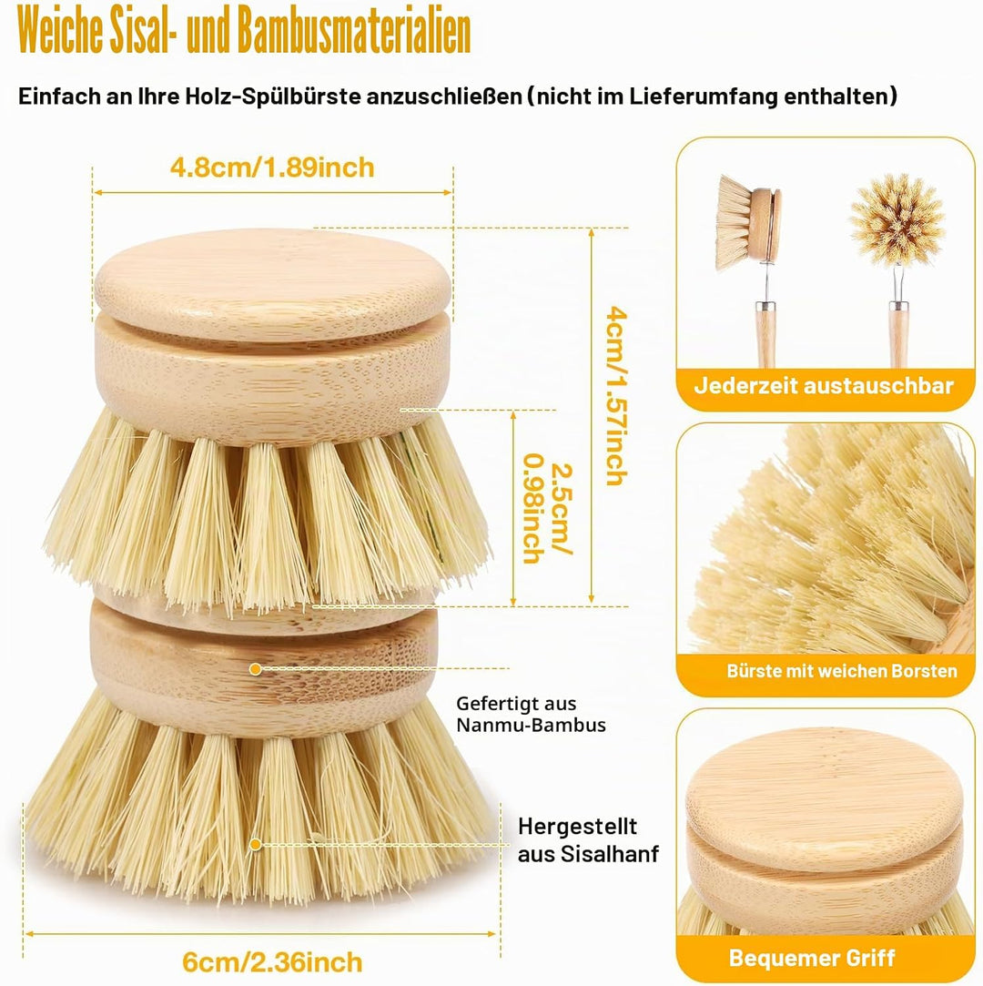 8 Stück Spülbürstenköpfe mit Harten Borsten, Holz Spülbürstenköpfe für die Küche,Austauschbare Borst