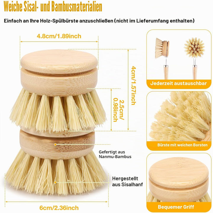8 Stück Spülbürstenköpfe mit Harten Borsten, Holz Spülbürstenköpfe für die Küche,Austauschbare Borst