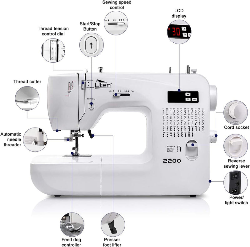 Nähmaschine Elektrisch Freiarm Computer-Nähmaschine mit 60 Stichprogramme für Anfänger Profi, Weihna