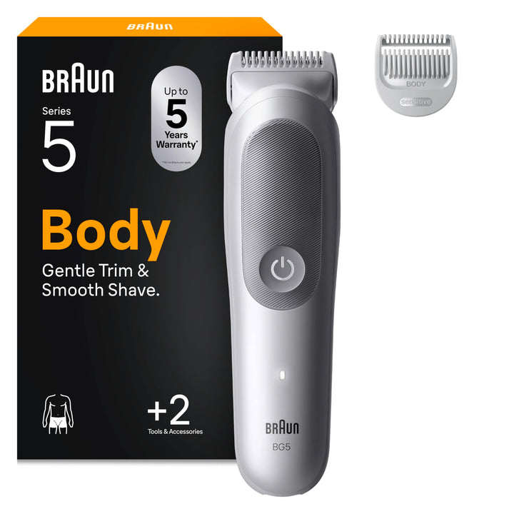 Braun Bodygroomer Series 5, Elektrischer Körperrasierer Herren mit 2 Zubehörteile, Kabelloser Trimme