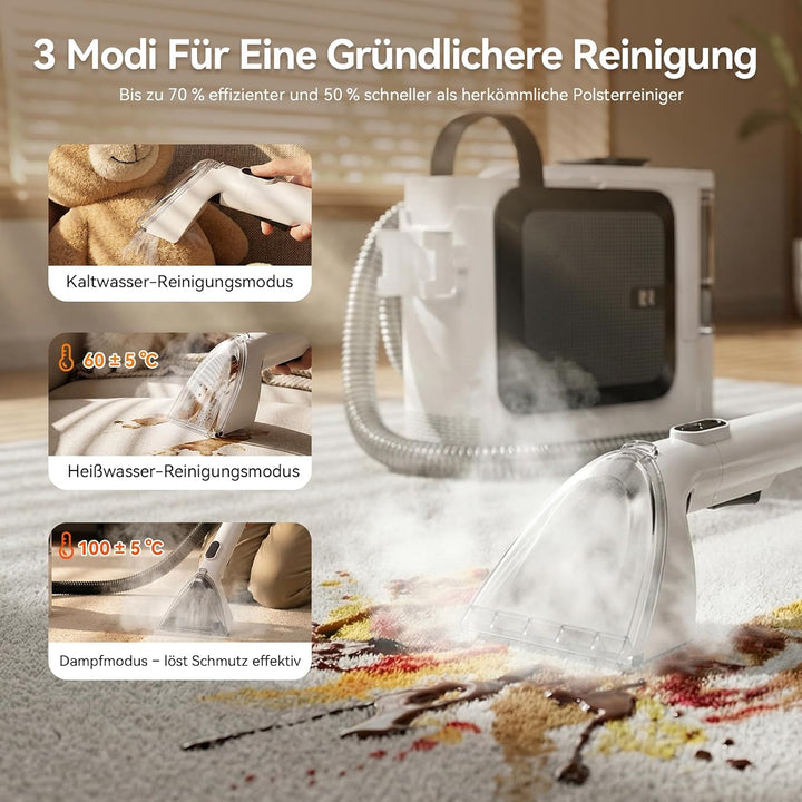 Redkey C2 Polsterreiniger Gerät, 26KPA 1800W Heissdampf Waschsauger Teppichreiniger, 4-in-1 Dampfrei