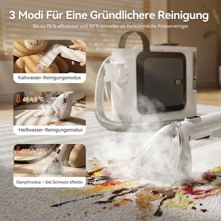 Redkey C2 Polsterreiniger Gerät, 26KPA 1800W Heissdampf Waschsauger Teppichreiniger, 4-in-1 Dampfrei