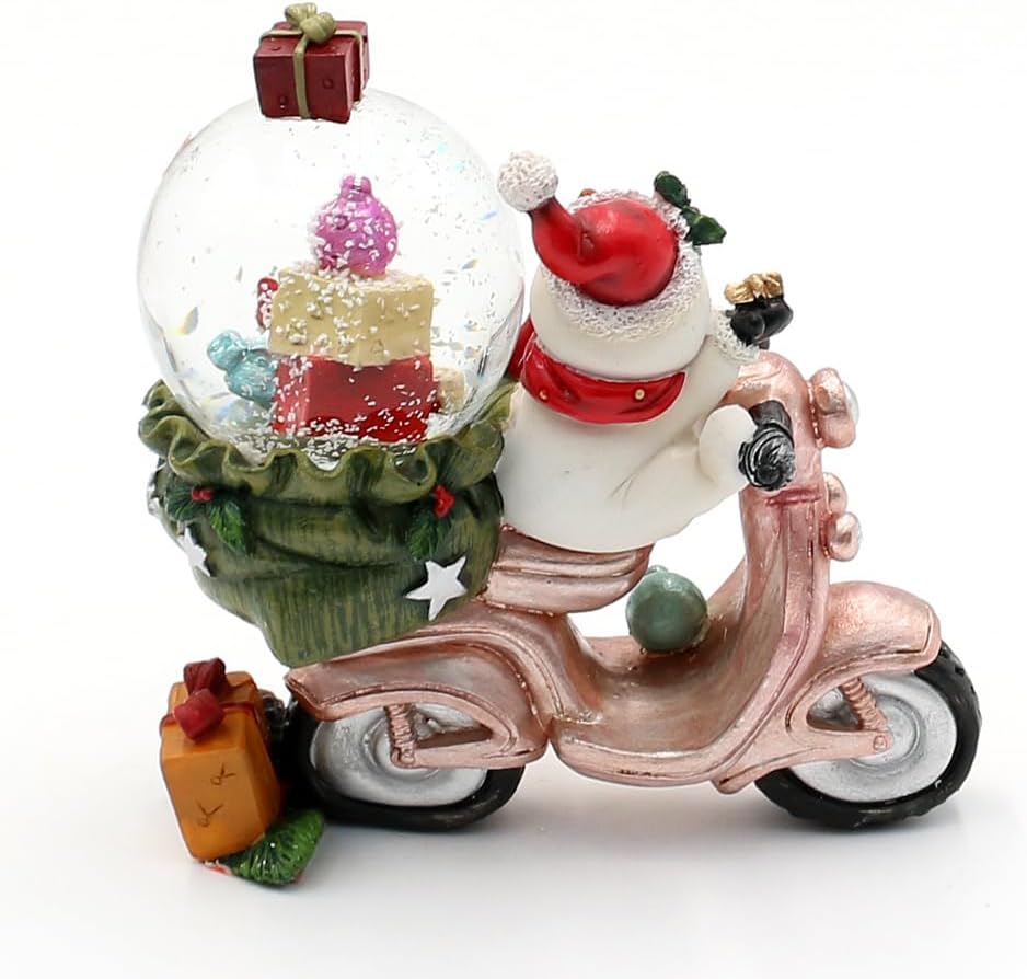 Schneekugel Schneemann auf Roller - Motorrad, L/B/H/Ø Kugel 11 x 6 x 11 cm Ø 4,5 cm, Schneemann