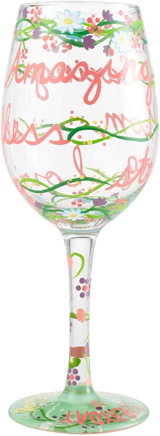 Enesco Designs by Lolita Mom Everyday Weinglas, handbemalt, 425 ml, mehrfarbig