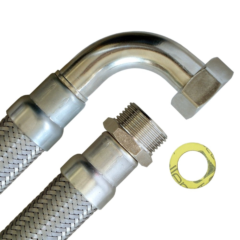 Panzerschlauch 1"AG x 1"ÜM Bogen - Flexschlauch DN25 mit Trinkwasserzulassung 1,50m / 1.500mm, 1,50m