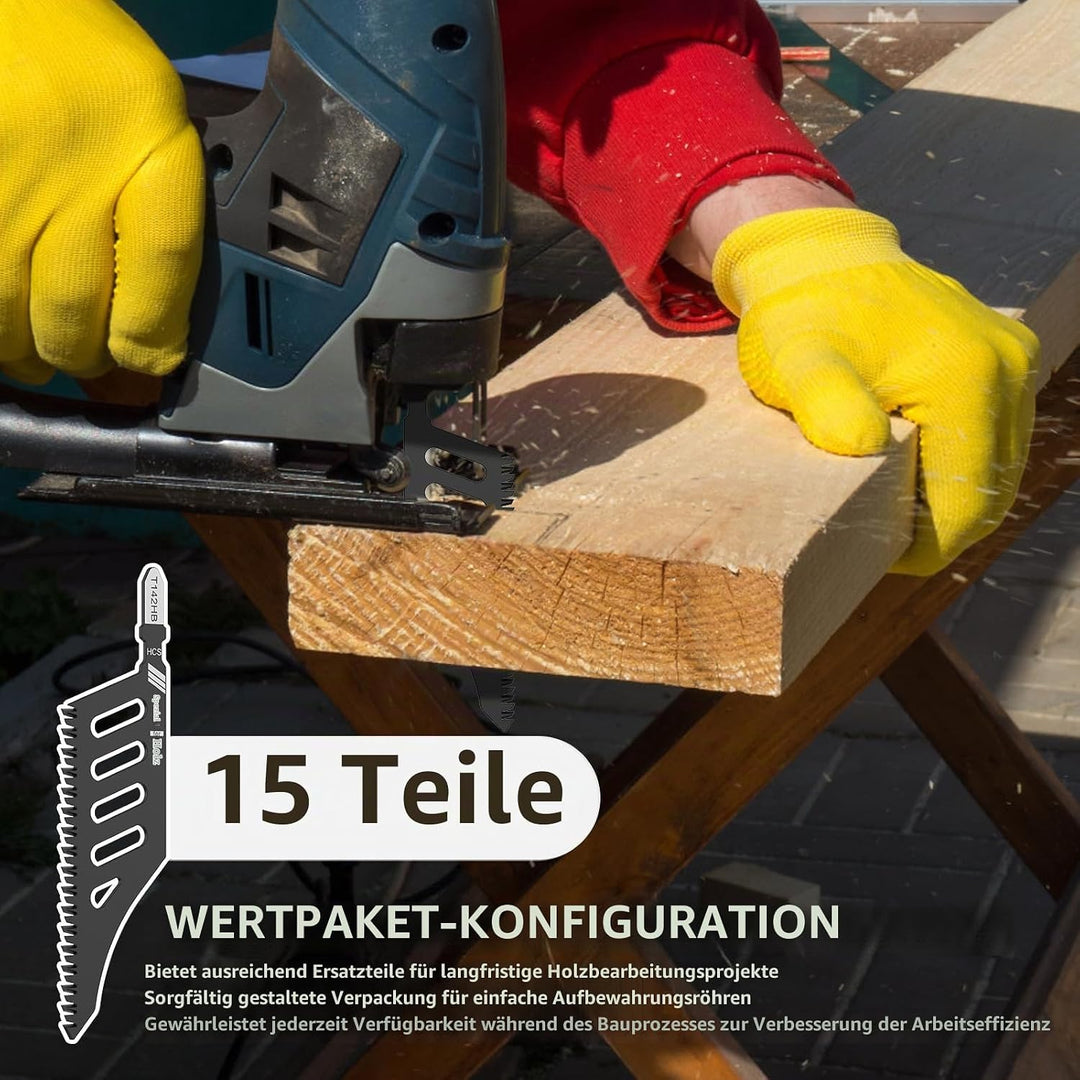 15 Stück 112mm Stichsägeblatt Set, T-Schaft Laubsägeblätter, Stichsägeblätter mit Bündigem, Stichsäg