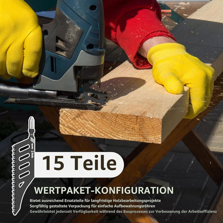 15 Stück 112mm Stichsägeblatt Set, T-Schaft Laubsägeblätter, Stichsägeblätter mit Bündigem, Stichsäg