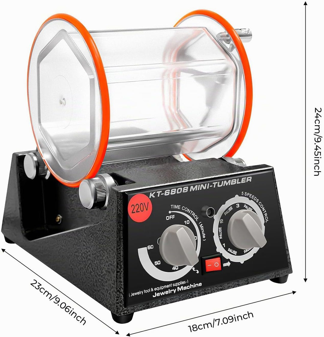 Fyssnn 60W/150W Poliermaschine Set Poliertrommel mit Timer &amp; Polierperlen, 220V 5 Gear, für Schmuck,