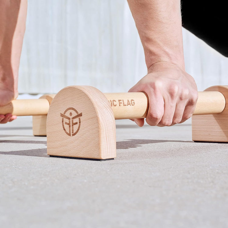 Eric Flag Holz Parallettes Liegestützgriffe, Handstand-Barren Lange für Fitness, Gym, Street Workout