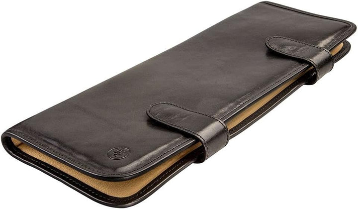 Maxwell Scott Handgefertigtes Herren Leder Krawattenetui Tivoli in Schwarz, Schwarz