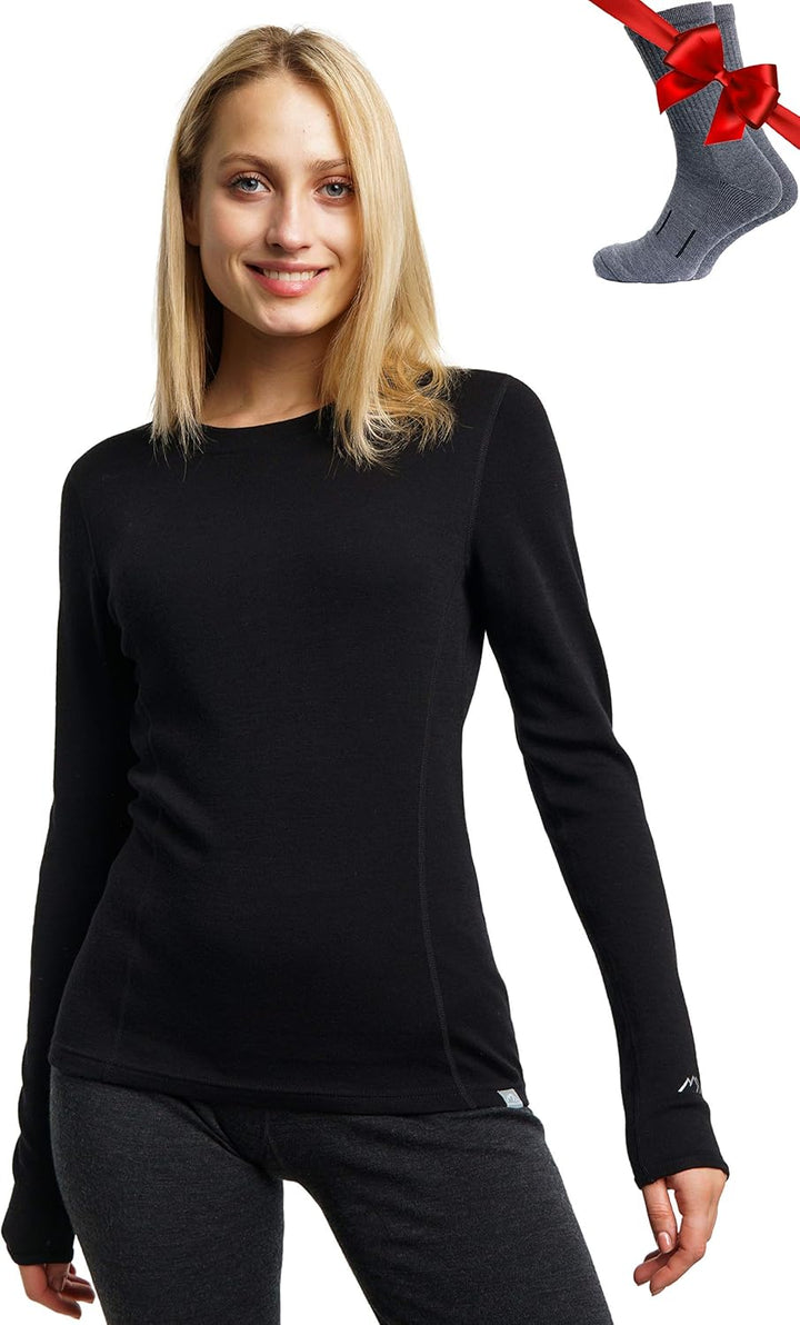 Merino.tech Merino Shirt Damen Langarm - Premium 100% Merino Unterwäsche Damen Leichte, Mittel, Schw