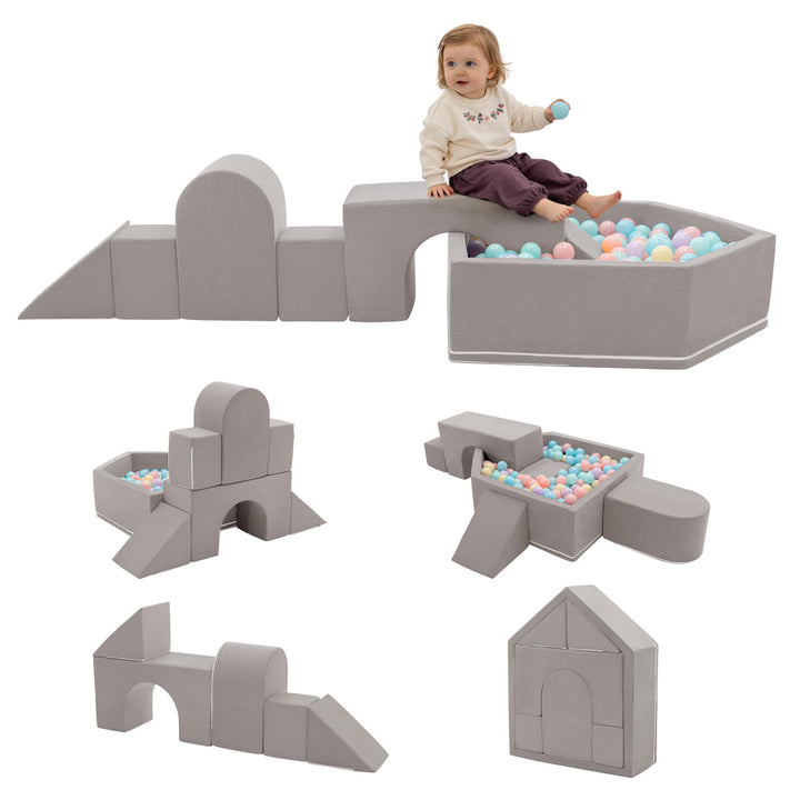 Zedachica 8PCS Softbausteine Baby mit Hausförmigem Bällebad, Schaumstoff Bausteine Kinder für Indoor
