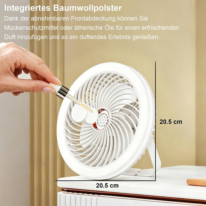Camping Ventilator, 21 cm Campinglampe Lange Laufzeit mit 3 Windstufen | 3 Lichtstufen, Fernbedienun