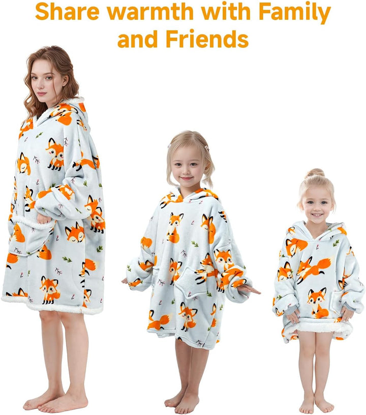 Wenlia Übergrosse Hoodie Blanket für Mädchen, Kinder Flanell Sweatshirt Decke Kuschelpullover, Einho