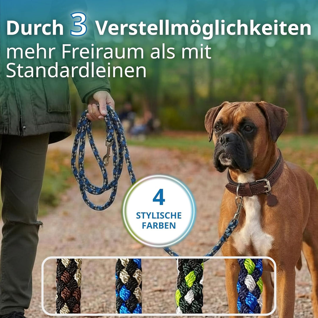 Geflochtene Hundeleine für grössere und grosse Hunde | 2m lang | 3-Fach verstellbare Führleine | Dur