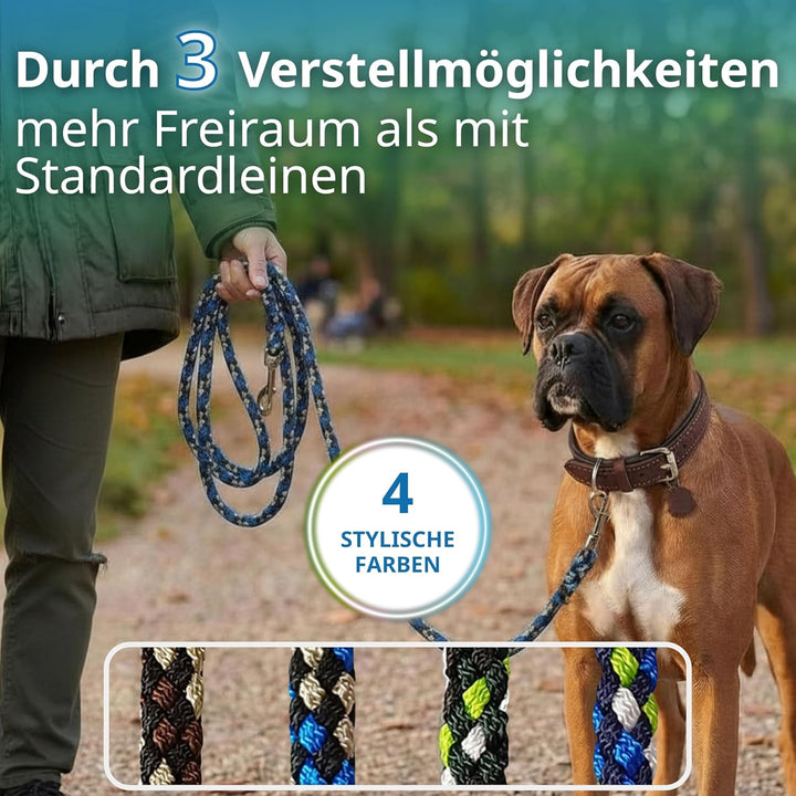 Geflochtene Hundeleine für grössere und grosse Hunde | 2m lang | 3-Fach verstellbare Führleine | Dur
