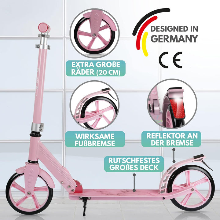 Rollkönig ® Scooter für Kinder ab 5 Jahren I Der Faltbare City-Scooter mit grossen Rädern I Tret-Rol