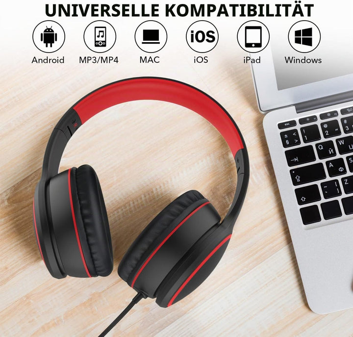 RORSOU R10 Over-Ear-Headphones mit Mikrofon, leichte Faltbare Stereo-Bass-Headset mit 1,5 m Nicht ve