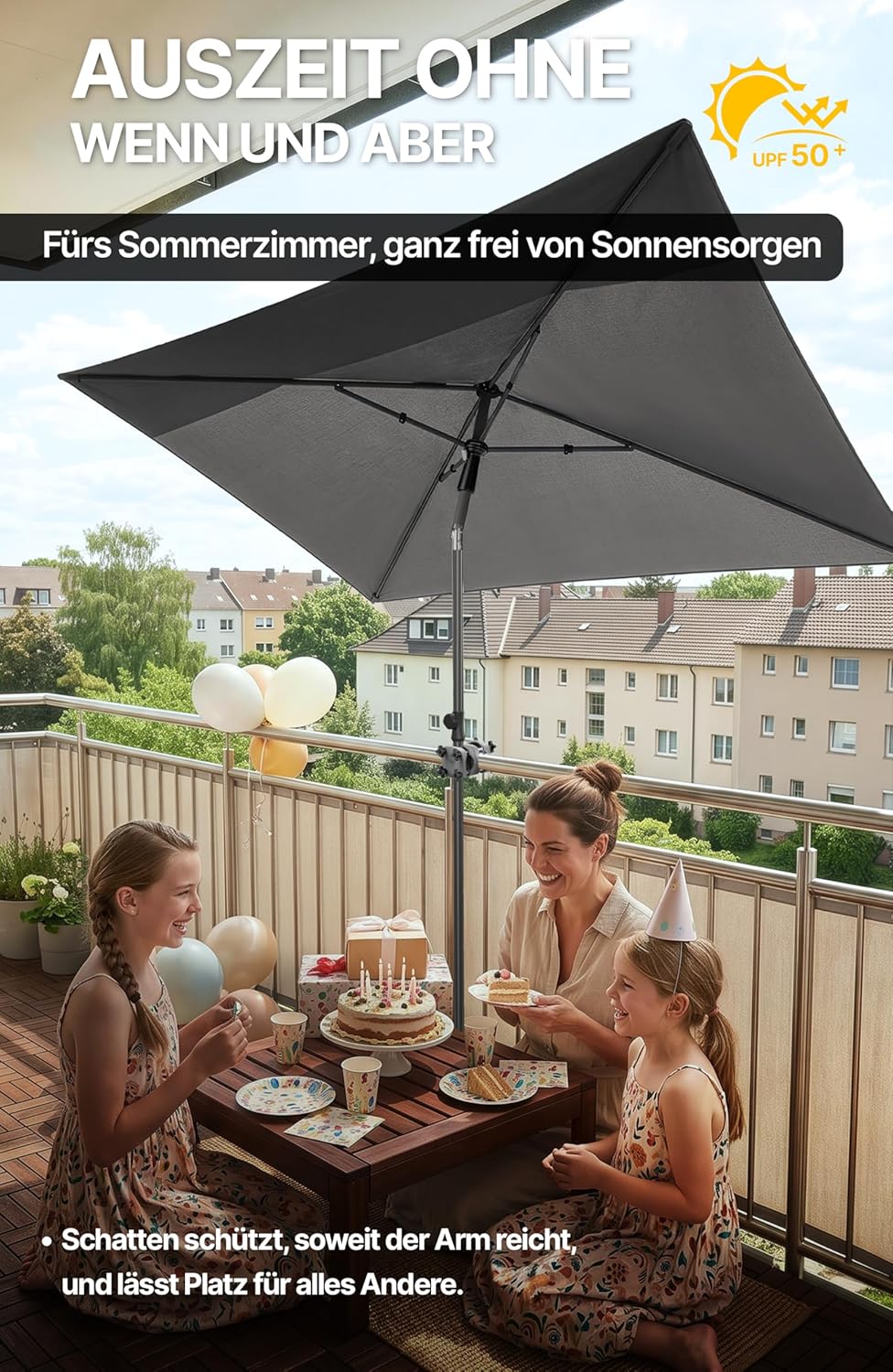 4smile SunnyShade Balkonschirm Rechteckig 210x140 cm, Sonnenschutz Balkon mit UV 50+, Sonnenschirm B