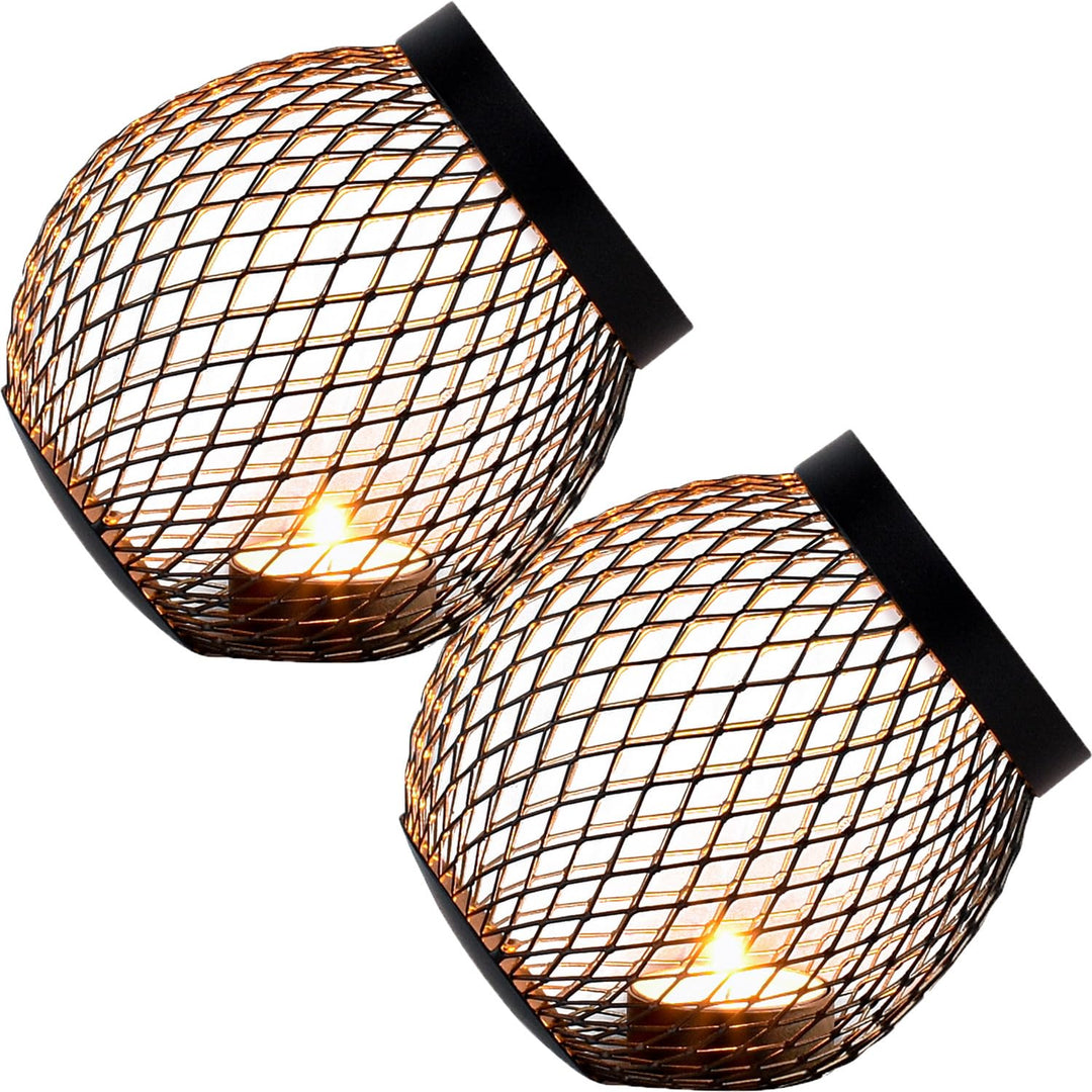 Marrakesch 2er Set Orientalische Deko Teelichthalter rund aus Metall 14cm gross schwarz Gold | Kerze