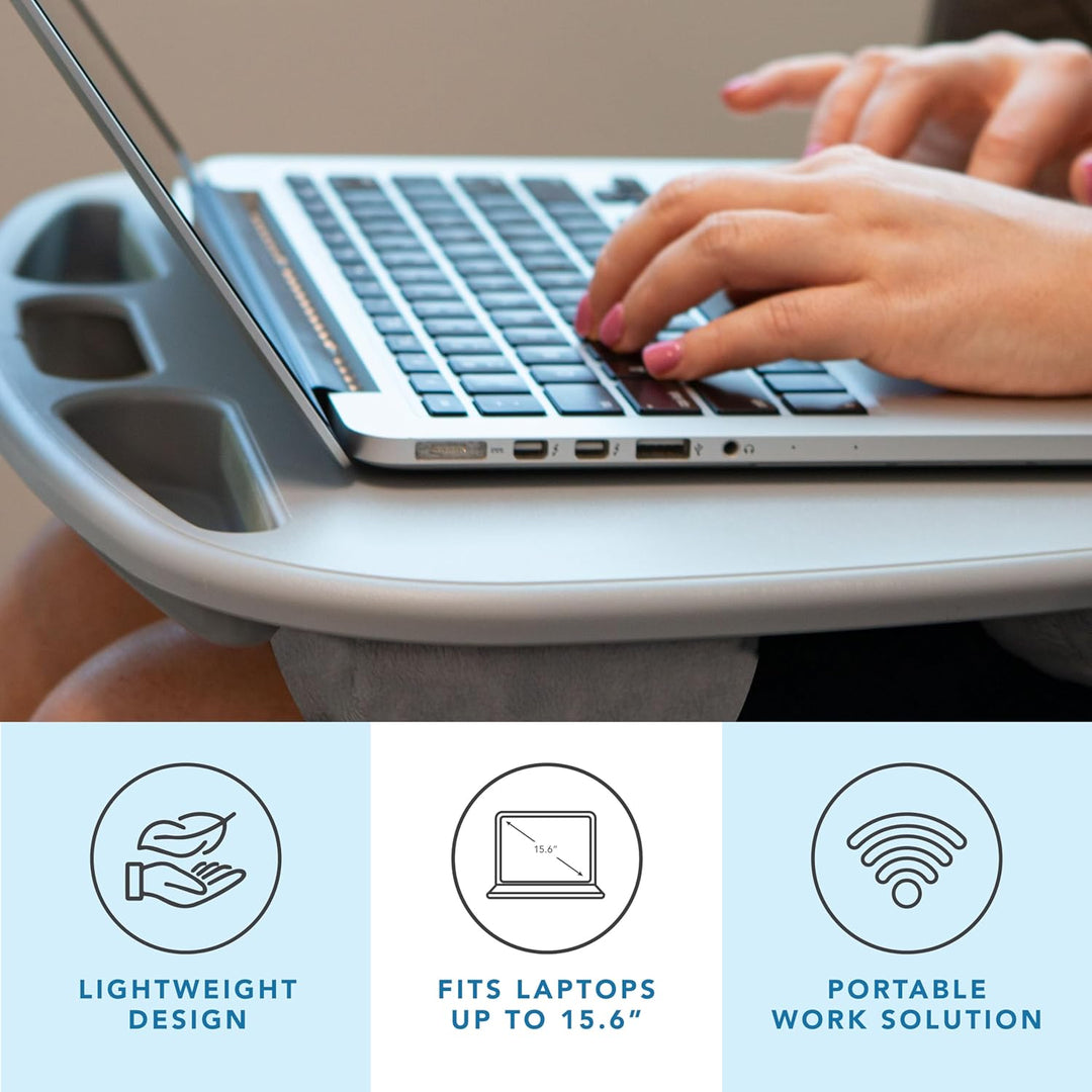 LAPGEAR MyDesk Schossschreibtisch mit Geräteleiste und Handyhalterung – Cool Grey – passend für Lapt