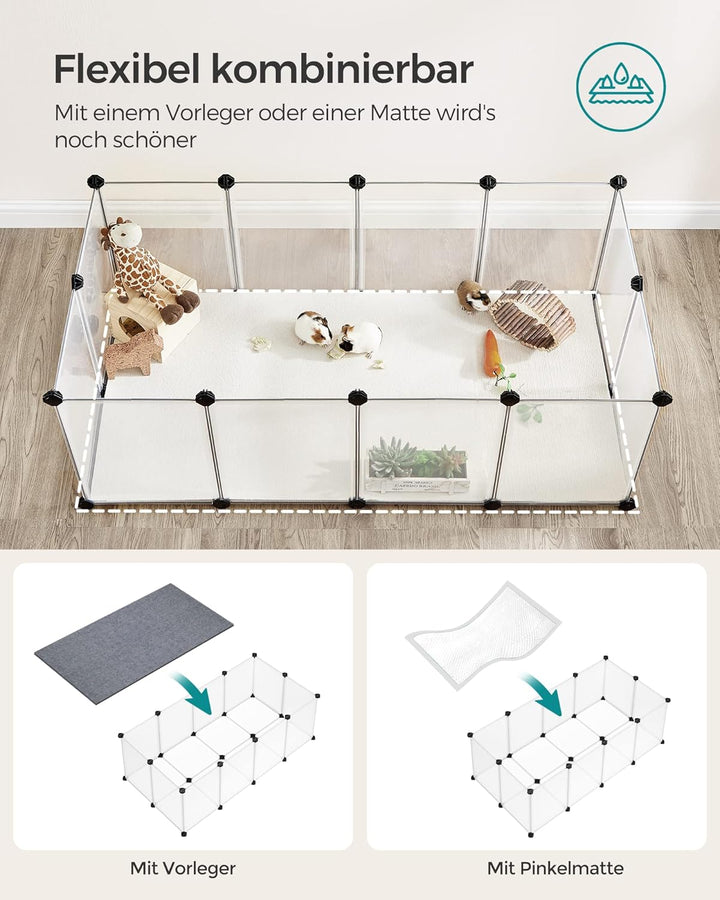SONGMICS Freigehege mit Bodenplatten, Laufstall, Meerschweinchen Gehege, aus Kunststoff, Gehege für