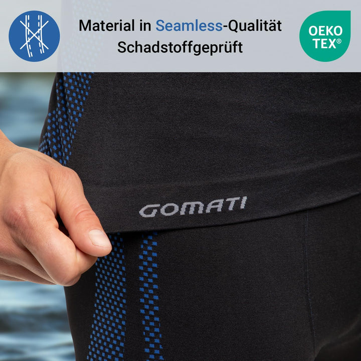 Celodoro Herren Thermo Unterwäsche Set Seamless Funktionswäsche schnelltrocknend S-M Schwarz / Blau,
