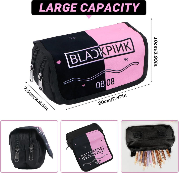 Rosa Blackpink Federmäppchen, Must-Have-Federmäppchen für Idol-Mädchen, Doppellagig, Grosse Kapazitä