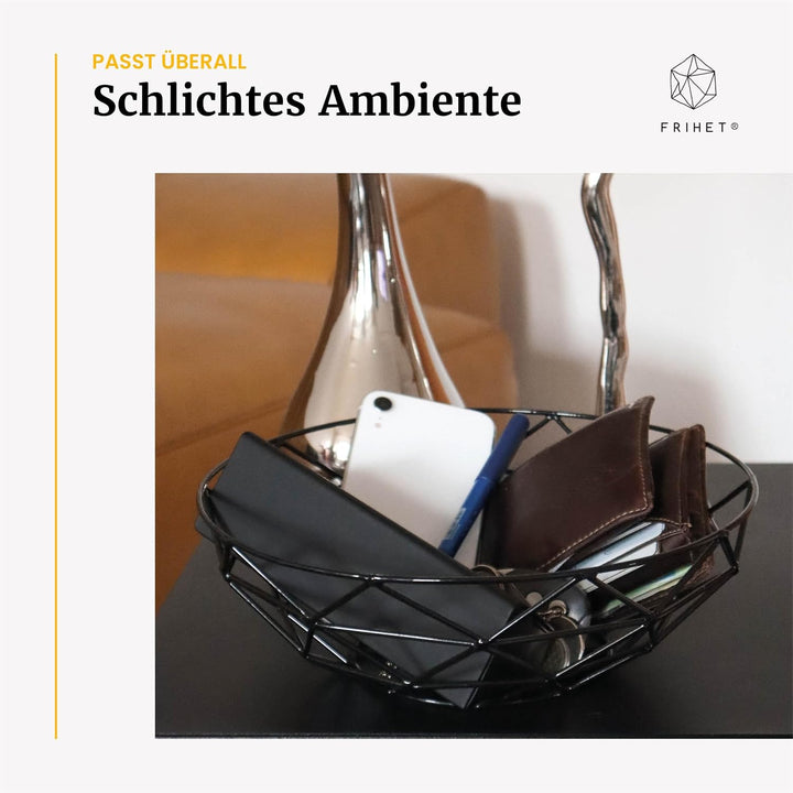 FRIHET 2-in-1 Brotkorb modern | Obstschale | Metall | 2er Set | waschbare Einlage aus 100% Baumwolle