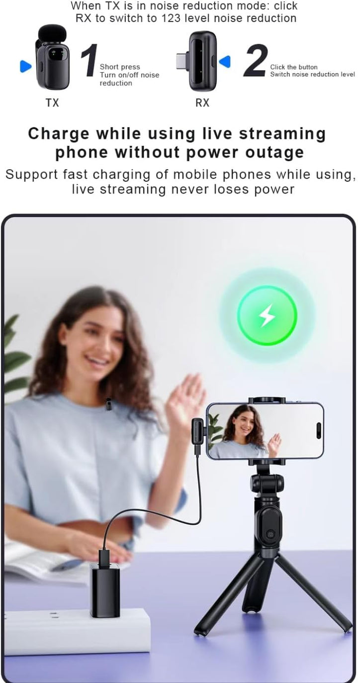 Mini Wireless Lavalier Mikrofon für iPhone/Android, Ansteckmikrofon mit Rauschunterdrückung, AI Voic